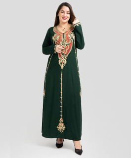 Aary embroidered Jalabiya  IK621 Green red. image
