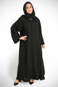 Lace Elegance Black Pintex Abaya AIK4047