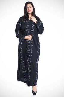 Embroidered Abaya AIK3029 Black & Blue image