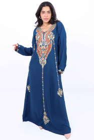 Aary embroidered Jalabiya IK621 Blue Orange