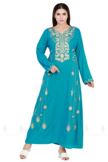 Aari Embroidered Jalabiya IK774 Turqouise image
