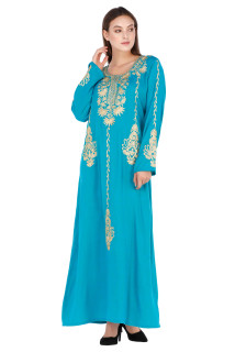 Aari Embroidered Jalabiya IK775 Turquoise image