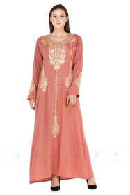 Aari Embroidered Jalabiya IK775 Peach