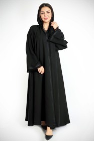 Piping Lace Detailed Black Abaya AIK6062