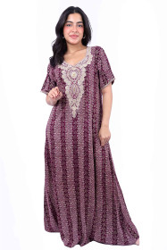 Printed and Embroidered Jalabiya IKH1283 Purple