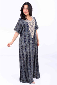 Printed and Embroidered Jalabiya IKH1283 Blue