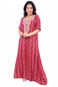 Printed and Embroidered Jalabiya IKH1283 Red