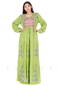 Intricate Embroidered Jalabiya IK5186 Green