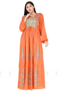 Intricate Embroidered Jalabiya IK5186 Orange image
