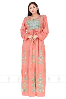 Intricate Embroidered Jalabiya IK5186 Peach image