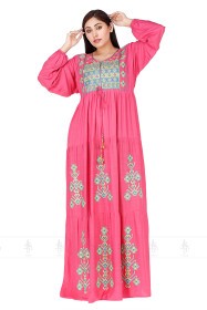 Intricate Embroidered Jalabiya IK5186 Pink