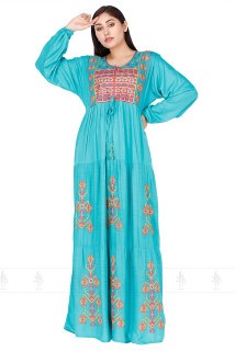 Intricate Embroidered Jalabiya IK5186 Turquoise image