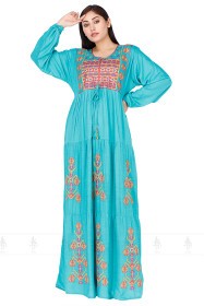 Intricate Embroidered Jalabiya IK5186 Turquoise