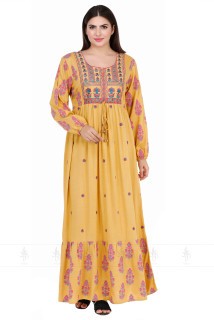 Embroidered Belted Jalabiya IK5187 Yellow image