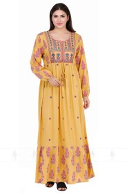 Embroidered Belted Jalabiya IK5187 Yellow