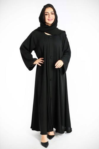 Buttoned Elegance Black Pintex Abaya AIK4046
