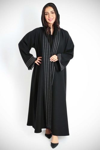 Piping Lace Detailed Black Abaya AIK6061
